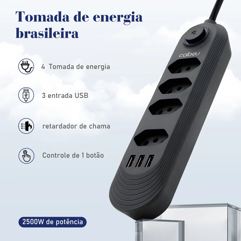 Régua Extensora com USB Alpha PowerStrip 2m