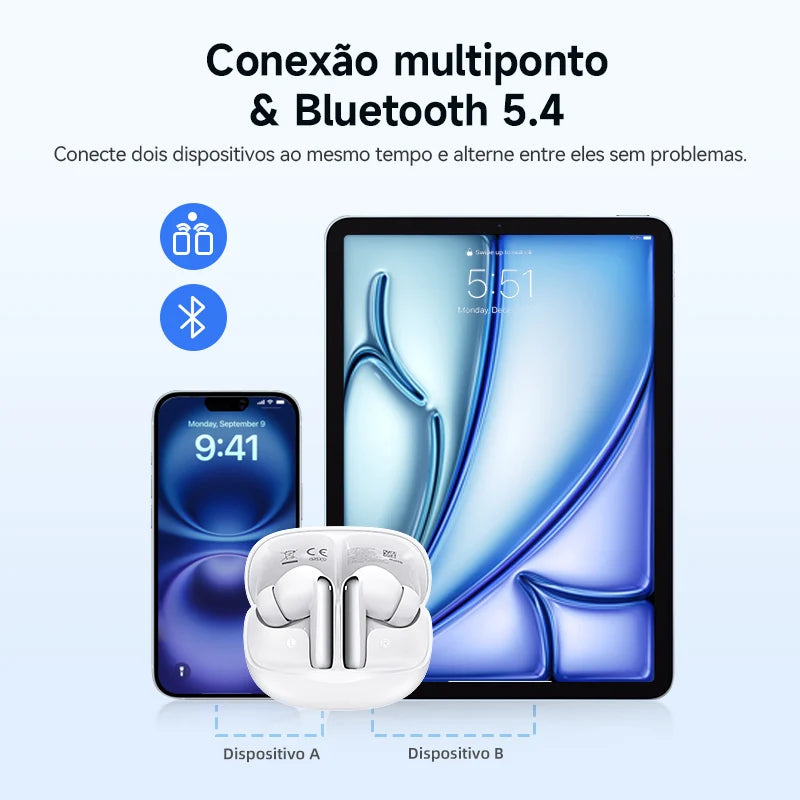 Fones Bluetooth QCY Melobuds N50 ANC – 28h Bateria